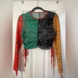 Mesh Paisley Long Sleeve Crop Top